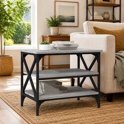Engineered Wood Side Table in Grey with Iron Frame