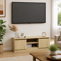 TV Cabinet with Door and Shelves, Brown Engineered Wood