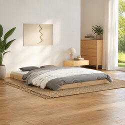 Pine Wood Bed Frame 135x190 cm with Plywood Slats