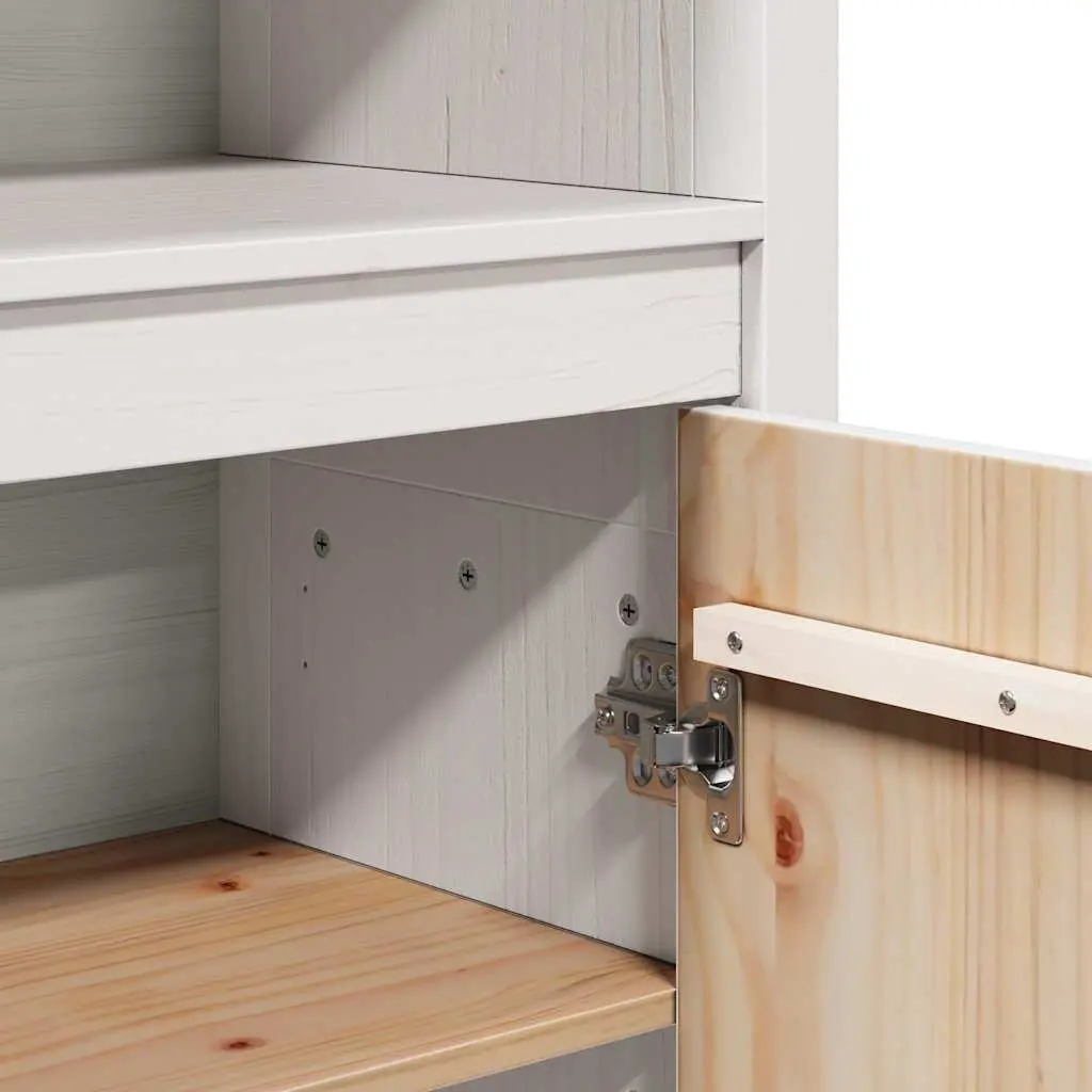 Highboard Solid Pine Wood White Storage Cabinet with Doors and Shelves 80 x 35 x 154 cm