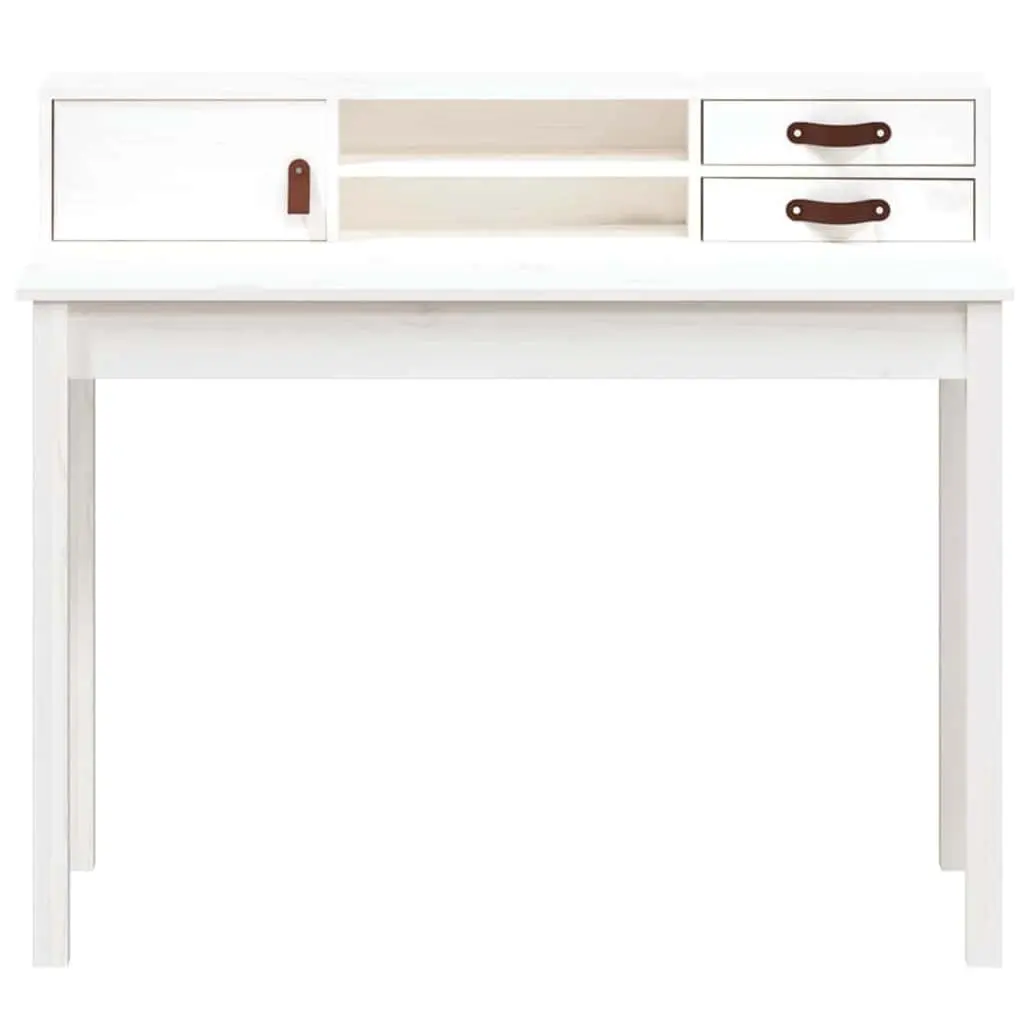 White Office Desk Solid Pine Wood Study Table with Storage 110x50x93cm