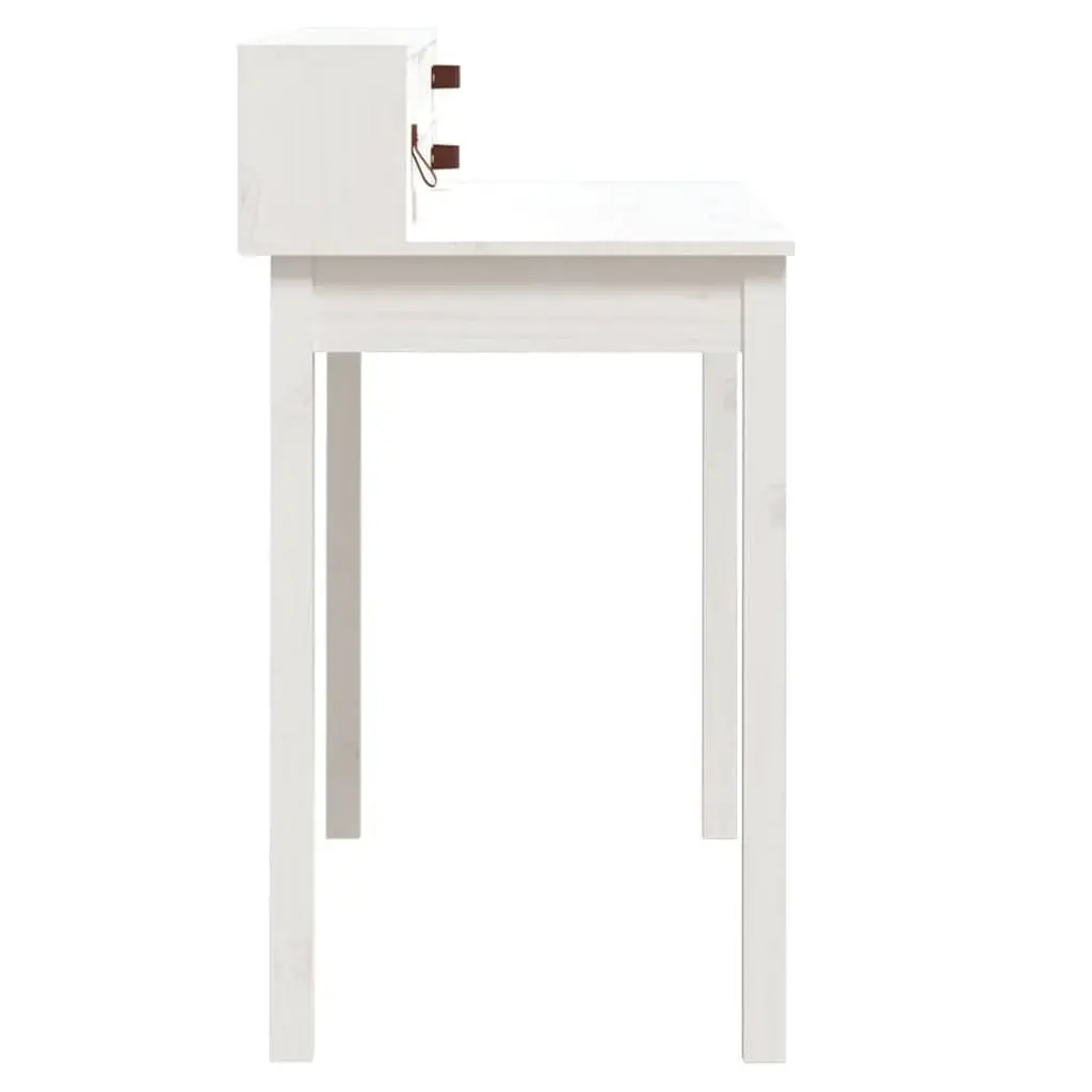 White Office Desk Solid Pine Wood Study Table with Storage 110x50x93cm