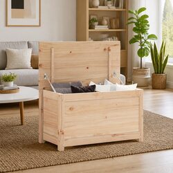 Solid Pine Wood Storage Box, Brown, 80x40x45.5 cm