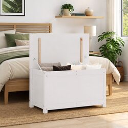 Storage Box 80x40x45.5cm in White Solid Pine Wood