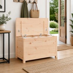 Solid Pine Wood Storage Bench with Backrest, 80 x 41 x 77 cm