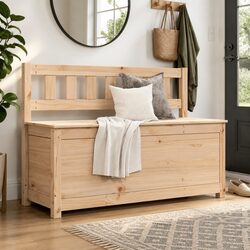 Solid Pine Wood Bench with Storage and Backrest 110x41x76.5cm