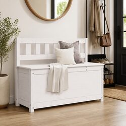 Solid Pine White Wooden Bench with Storage Box