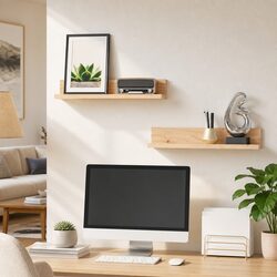 Floating Wall Shelves 2 pcs Solid Pine Wood Brown Storage