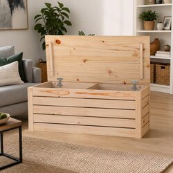 Solid Pine Wood Storage Box with Lid, 89x36.5x33 cm