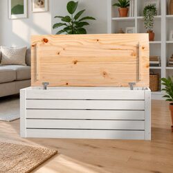 White Storage Chest 89x36.5x33 cm, Solid Pine Wood