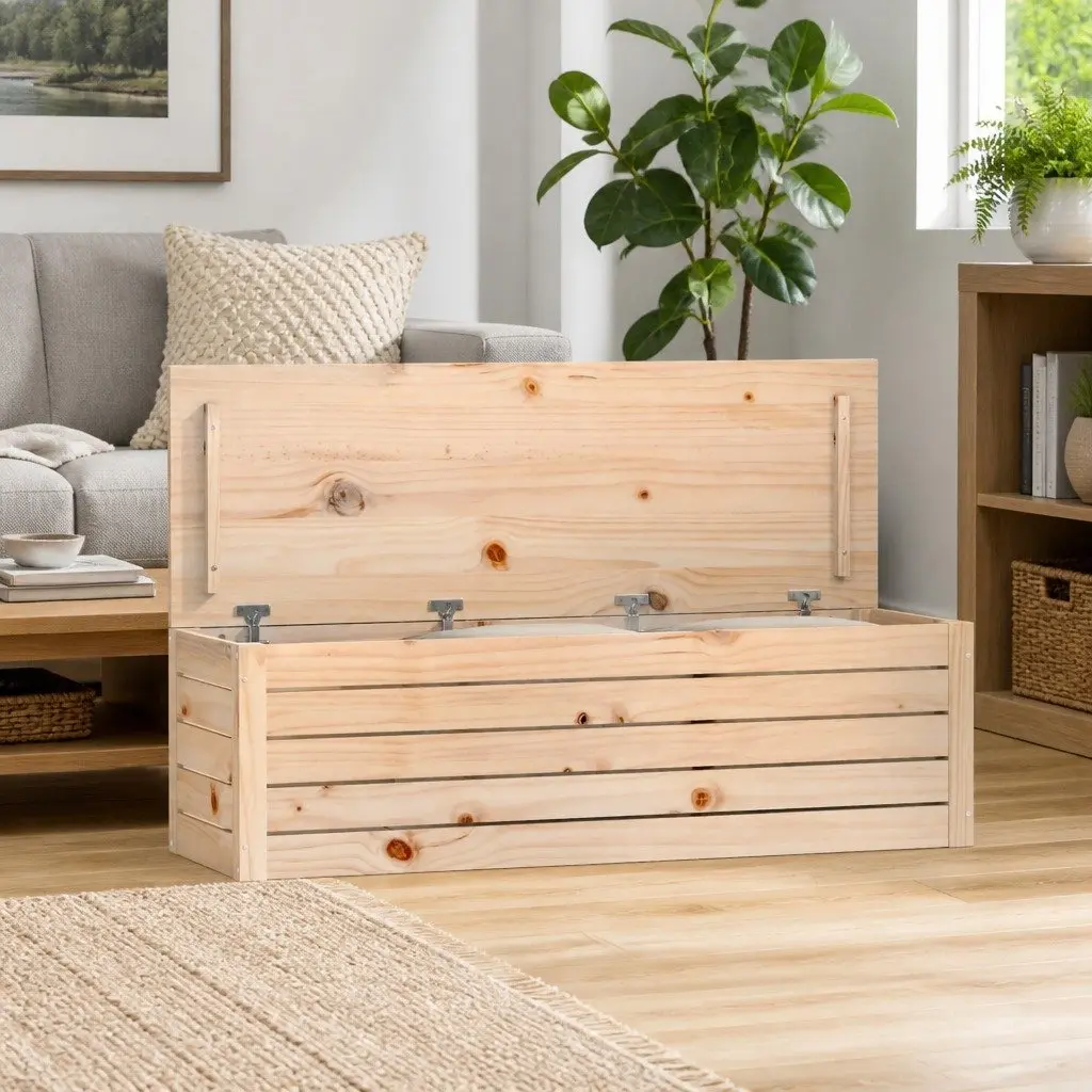 Storage Box Solid Pine Wood Organiser Brown 109 x 36.5 x 33 cm
