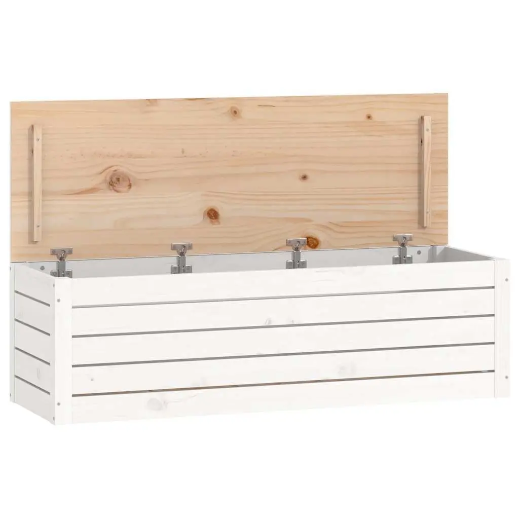Storage Box White Solid Pine Wood Hinged Lid 109x36.5x33cm Organiser Furniture