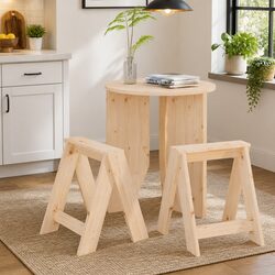 2-Piece Pine Wood Stool Set with No Backrest