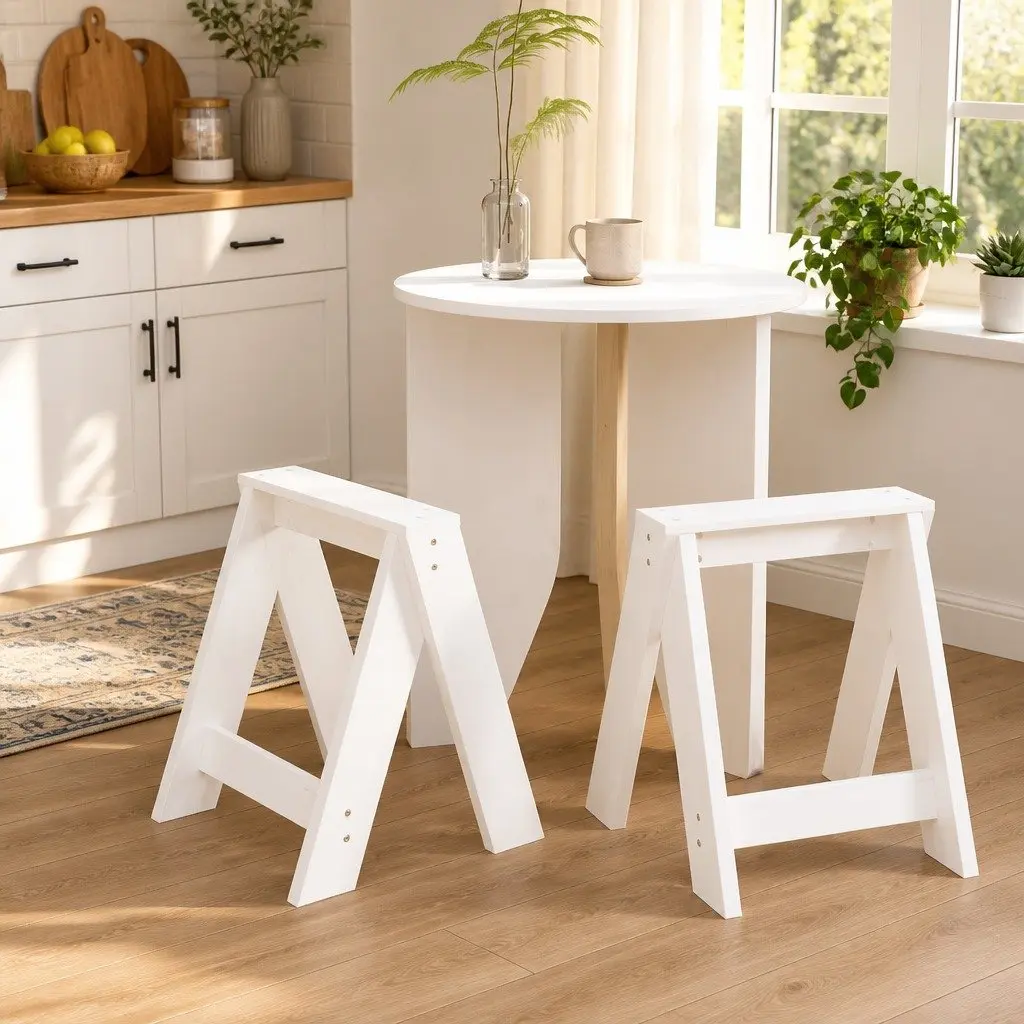 White Bar Stools No Backrest Solid Pine Wood 40 x 40 x 45 cm Set of 2