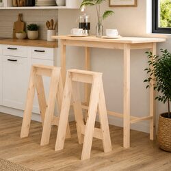 Set of 2 Wooden Bar Stools with Backrest-Free Design
