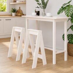 White Wooden Stools Set of 2 for Dining and Kitchen