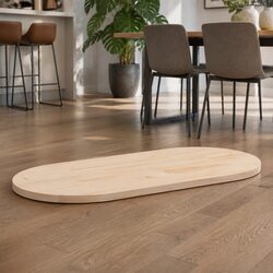 Oval Table Top in Brown Solid Pine Wood 100x50x2.5 cm