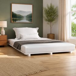 150x200 cm Bed Frame in White Solid Pine Wood