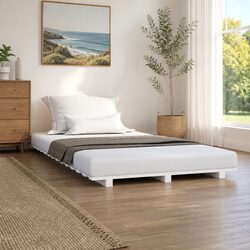 90x190 cm White Pine Wood Bed Frame with Slatted Base