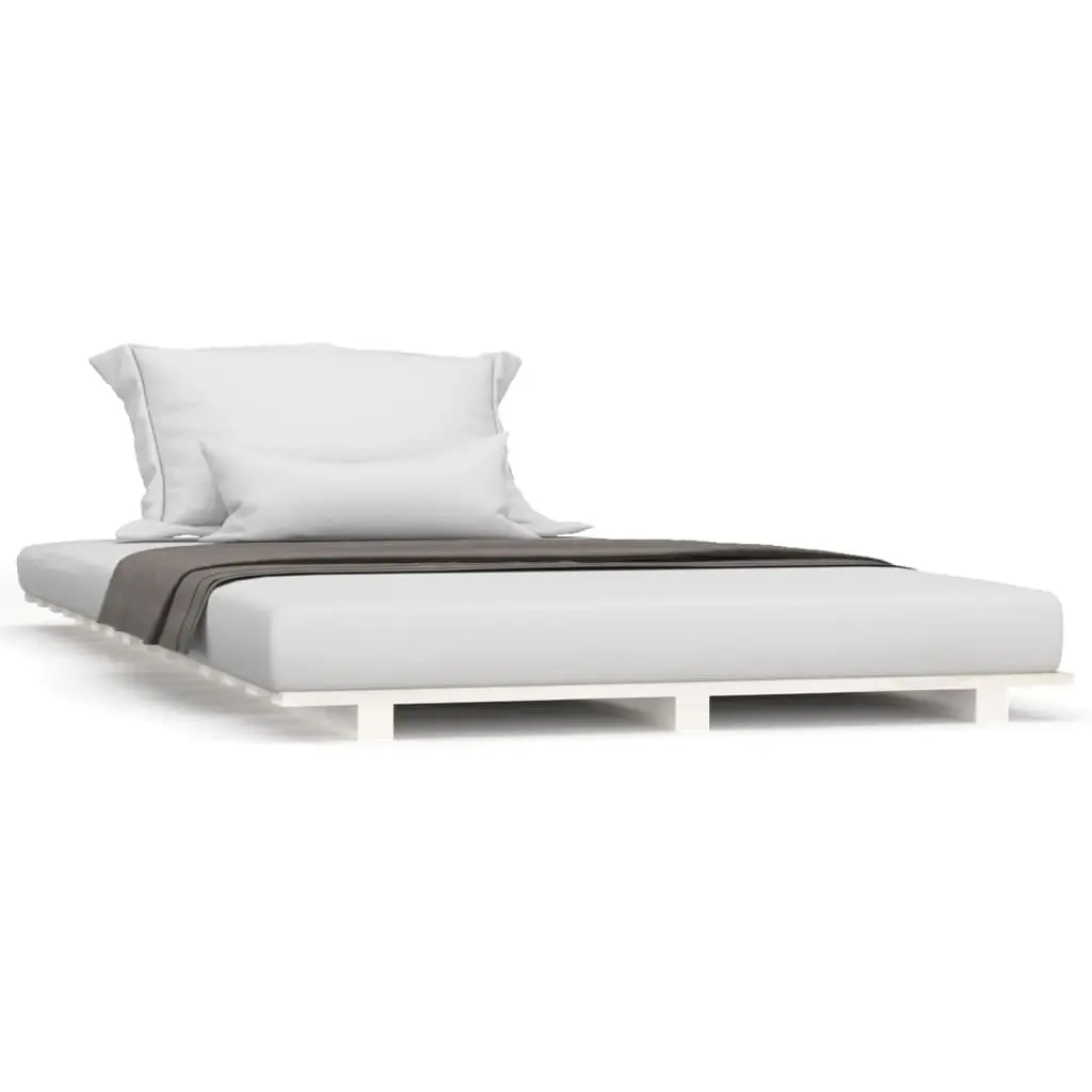 Solid Pine Wood Bed Frame Sturdy Slatted Base 90x190 cm White
