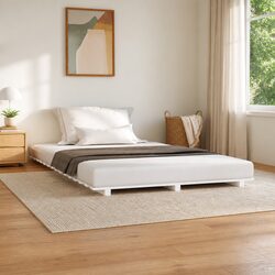 135x190 cm White Pine Wood Bed Frame with Slatted Base