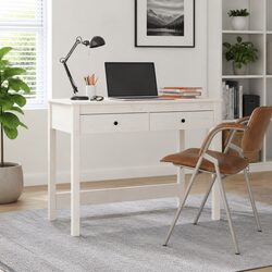 Pine Desk with Drawers - White Finish and Solid Construction