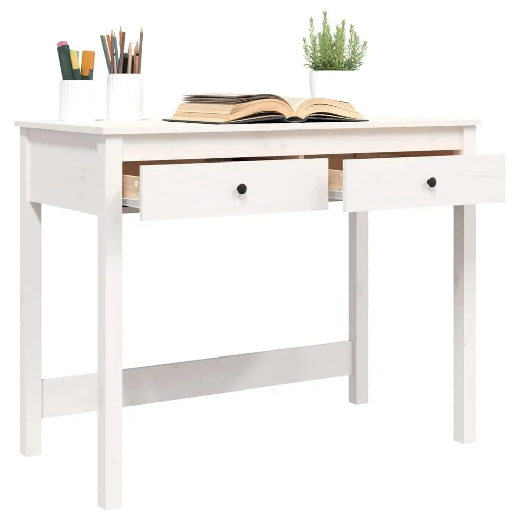 Solid Wood Desk with Drawers White 100 x 50 x 78 cm