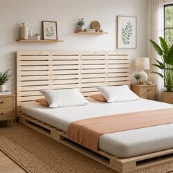 156cm Wall-Mounted Headboard in Brown Solid Pine Wood