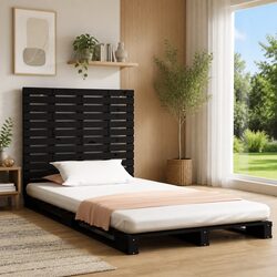 141cm Wall-Mounted Black Headboard in Solid Pine