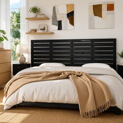 Black Wall-Mounted Headboard 186 cm Solid Pine Construction