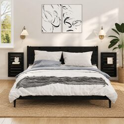 Black Solid Pine Wood Wall-Mounted Bedside Shelves Set
