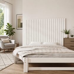 White Wall-Mounted Headboard - Solid Pine Wood Panel