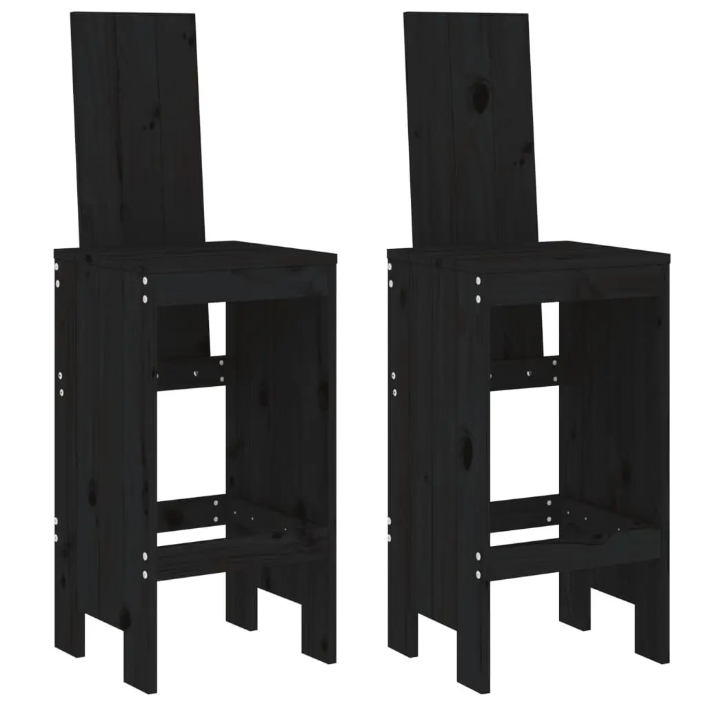 Bar Stools 2 pcs Black Solid Pine Wood 40x42x120 cm