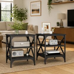 Set of 2 Black Side Tables - Industrial Style Storage, 40x42x50cm