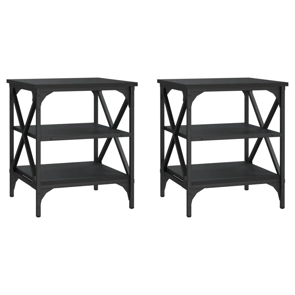 End Tables Storage Function 40x42x50cm Black 2 Piece Industrial Style