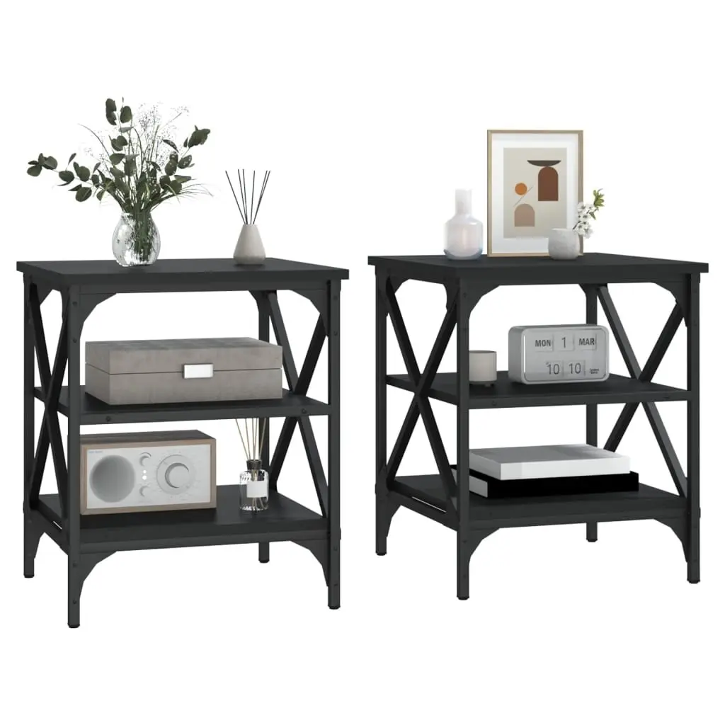 End Tables Storage Function 40x42x50cm Black 2 Piece Industrial Style