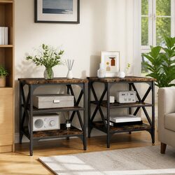 Set of 2 Industrial Side Tables - Brown Engineered Wood