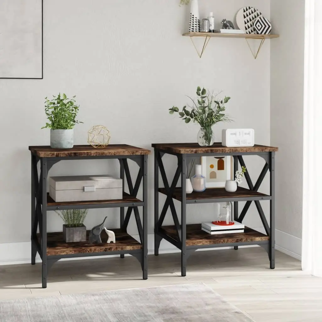 End Tables Storage Functionality 40 x 42 x 50 cm Brown Engineered Wood 2 Piece