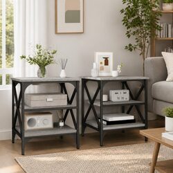 Grey Engineered Wood Side Tables - 2 Piece Set