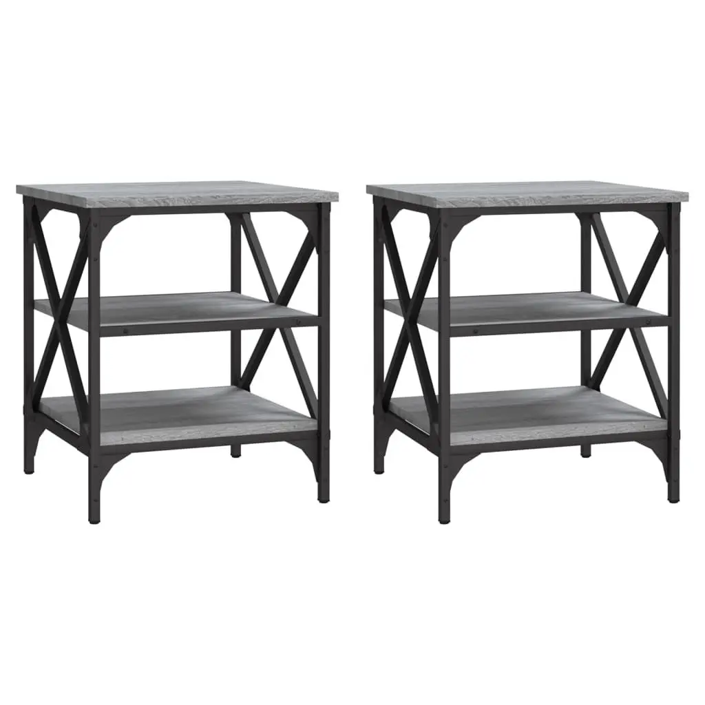 End Tables Storage Feature 2 Piece Grey Engineered Wood Side Table