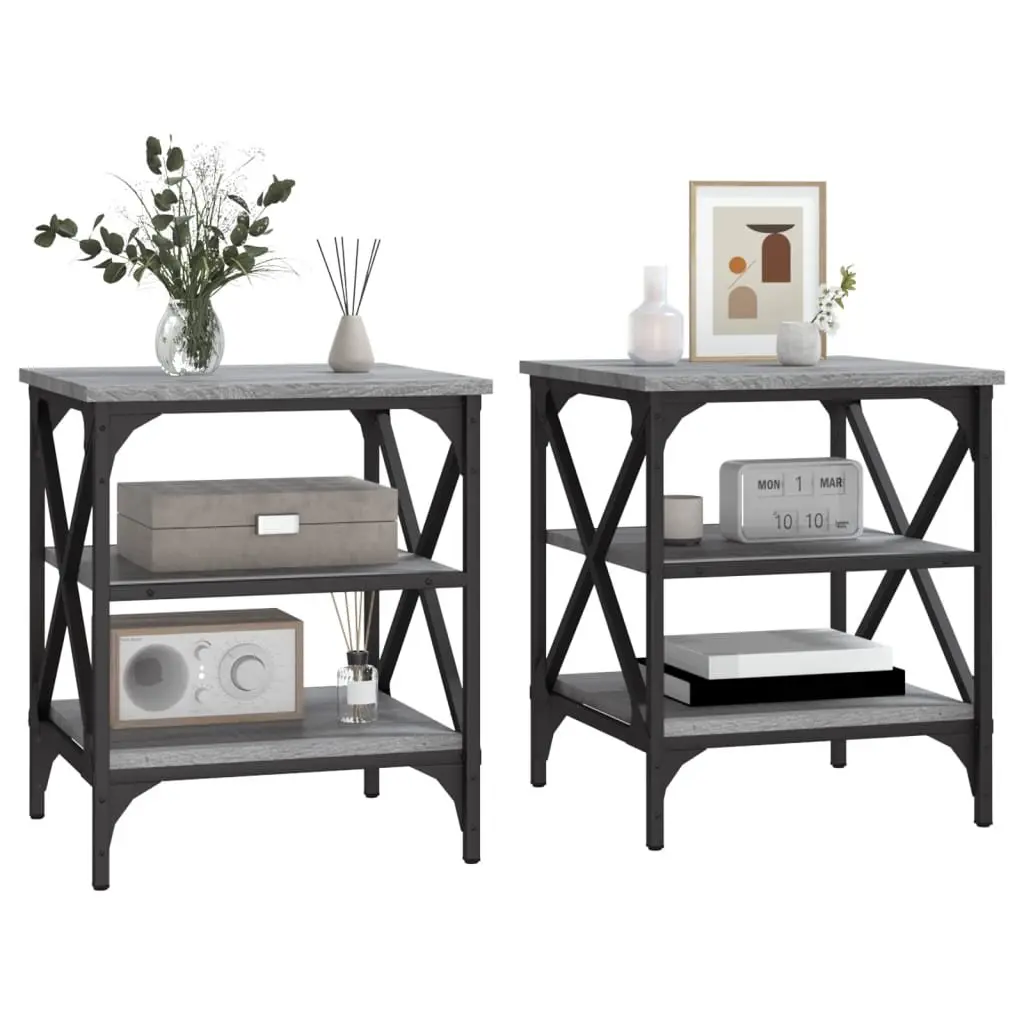 End Tables Storage Feature 2 Piece Grey Engineered Wood Side Table