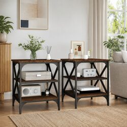 Durable 2-Piece Brown Side Tables with Storage