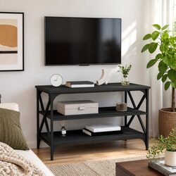 Engineered Wood TV Cabinet with Iron Frame Black 80x40x50cm
