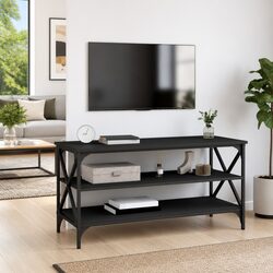 Black Engineered Wood TV Cabinet with Iron Frame