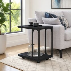Black C-Shape End Table with Swivel Wheels, 50x35x55.5 cm