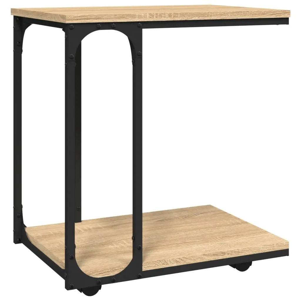 C-Shape End Table with Wheels Engineered Wood Storage Brown