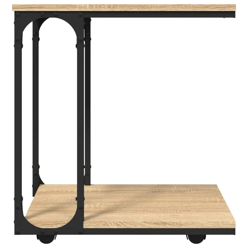 C-Shape End Table with Wheels Engineered Wood Storage Brown