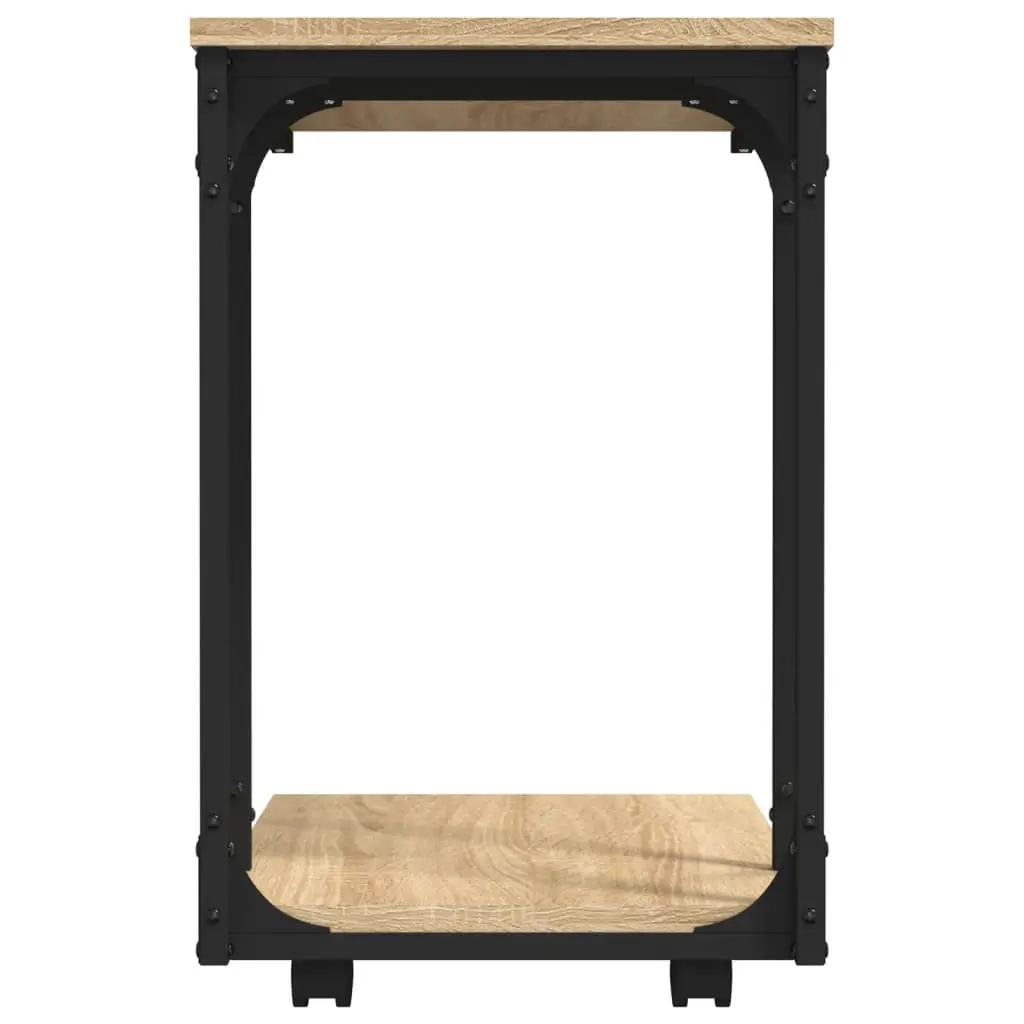 C-Shape End Table with Wheels Engineered Wood Storage Brown