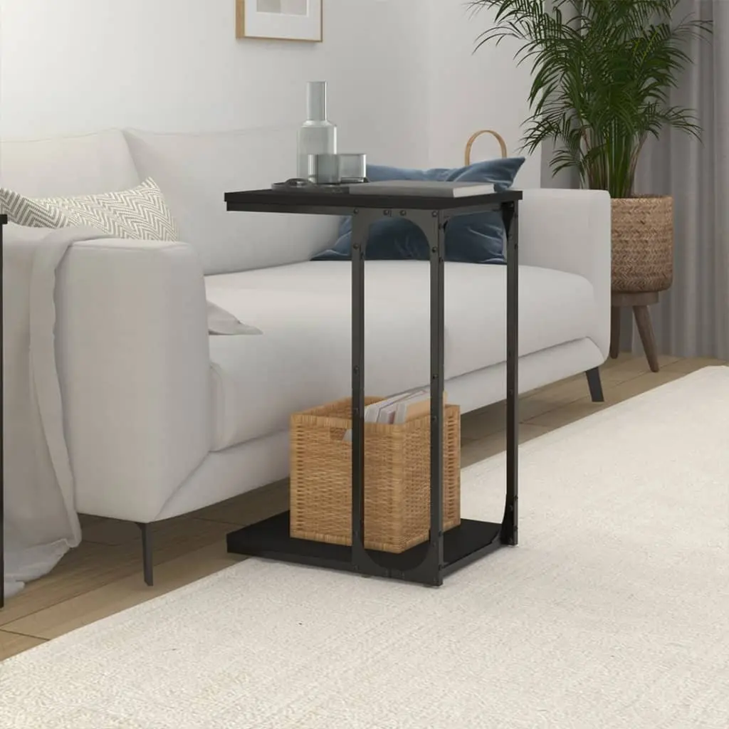 C-Shape End Table Engineered Wood Storage Black