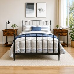 Brown Bedside Table Set - 2 pcs Engineered Wood Storage